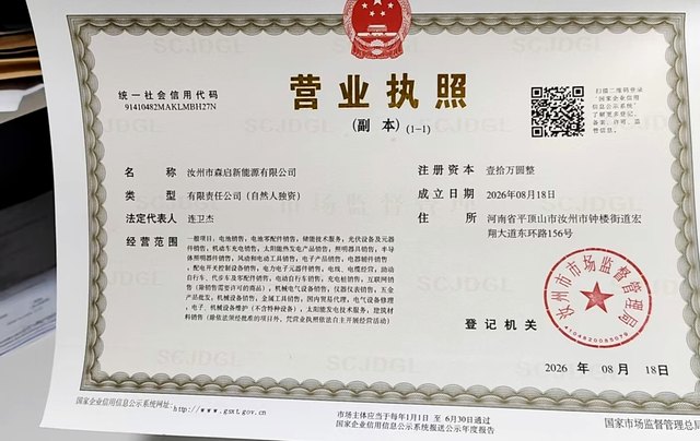 汝州市森启新能源有限公司 营业执照（副本）